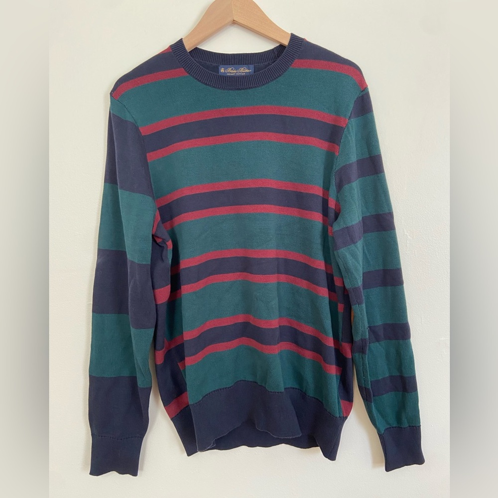 Brooks Brothers Navy and Red Striped Crewneck Sweater